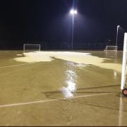 Waterlogging remains an issue at the Millbank astroturf facility in Holyhead. Photo - Tom Scott.