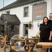 David and Sonia Griffith at Four Crosses. Inset: Inside the renovated pub.