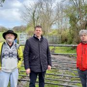 Campaigners keep up the fight for footpath in Llangoed - L-R Gareth Phillips, Rhun ap Iorwerth and Dr Nick Stuart (image: Rhun ap Iorwerth office)