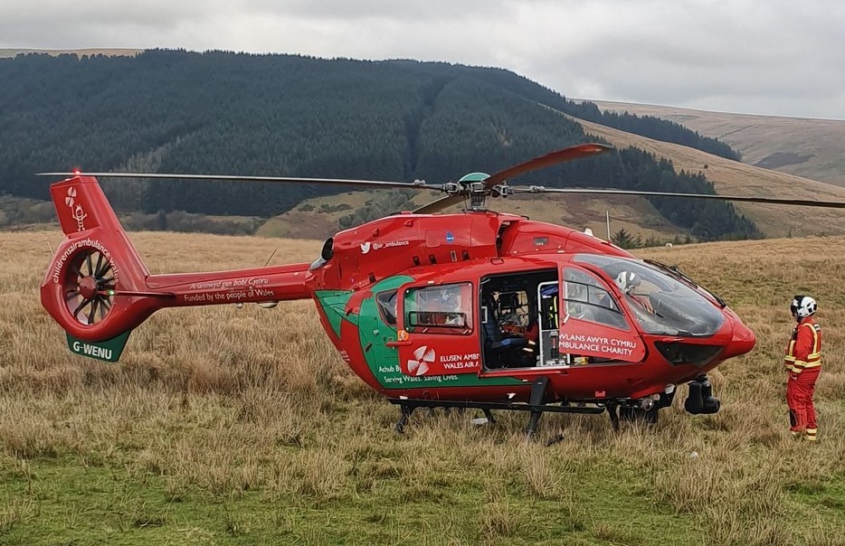 Wales Air Ambulance at the scene of an accident.  Photo: Brecon Roads Police/Twitter