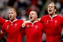 Wales' Ross Moriarty, Ken Owens and Alun Wyn Jones. Picture: PA