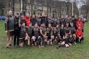 Holyhead celebrate their outstanding win at Cardiff Saracens