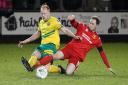 Action from Newtown's clash at Caernarfon Town. Picture by Richard Birch.
