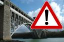 Traffic Wales advance warning of high winds on A5 Britannia Bridge.