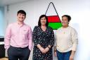 Nia Bennett, the new Chair of Urdd Gobaith Cymru's Board of Trustees and Management, with the new Young Trustees Deio Siôn Llewelyn Owen and Emily Pemberton.
