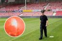 North Wales Police's Dedicated Football Officer, Dave Evans (UGC) and, inset, a flare