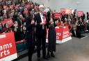 Jeremy Corbyn at rally with Steffie Williams Roberts and Mary Roberts