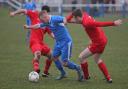 Action from Nantlle Vale's defeat to Denbigh Town (Photo by Richard Birch)