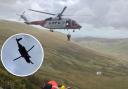 The man being lifted to safety. Photo: Ogwen Valley Mountain Rescue/Ric Potter