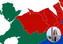 Map of results of the YouGov poll. Inset: Anglesey MP Virginia Crosbie.