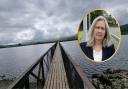 Llyn Trawsfynydd footbridge. Inset: Liz Saville Roberts MP