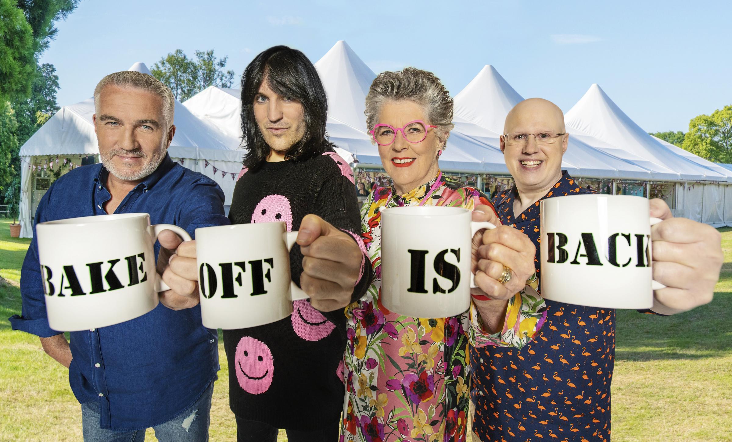 Undated handout photo issued by C4/Love Productions of (left to right) Paul Hollywood, Noel Fielding, Prue Leith, Matt Lucas from The Great British Bake Off 2021.