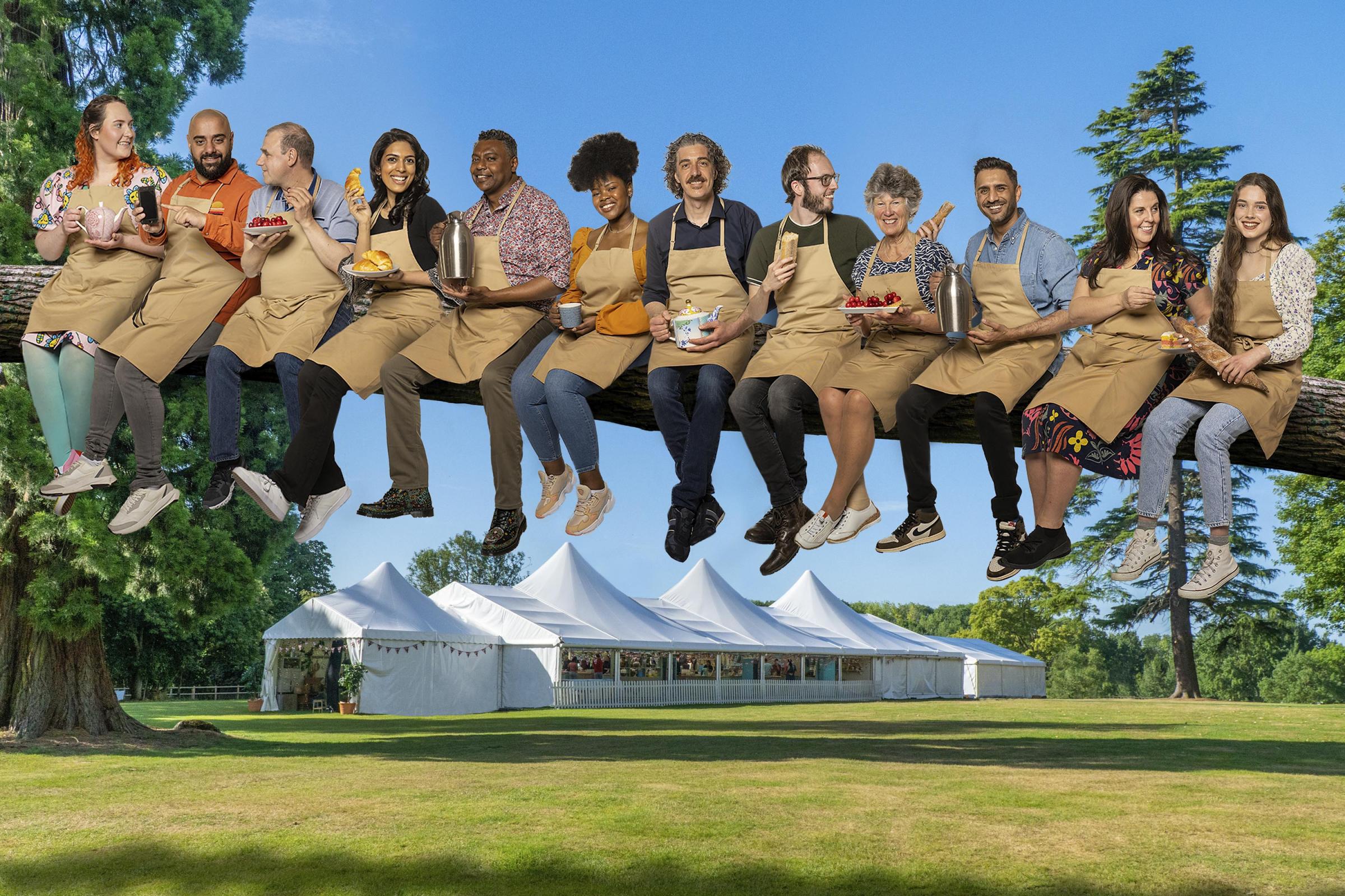 Undated handout photo issued by C4/Love Productions of (L-R) Elizabeth, George, Juergen, Crystelle, Jairzeno, Rochica, Giuseppe, Tom, Maggie, Chirag, Amanda and Freya from The Great British Bake Off 2021.