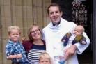 Rev'd Ben Lines pictured with his wife Catrin and young family