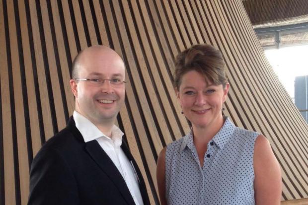 Patrick Grady MP with then-Plaid Cymru leader Leanne Wood during a tour of the Senedd in 2015.