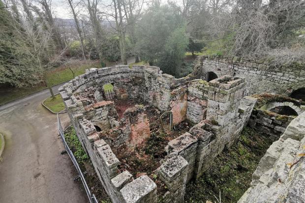 An image from above of the Ruthin Castle site