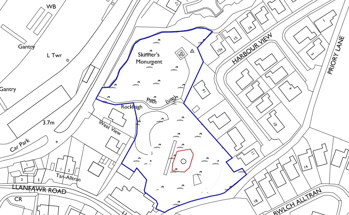 The location of the Skinner\s Monument Pillbox - an unusual listed Second World War defensive feature at Holyhead. (Image taken from planning documents - Anglesey County Council)