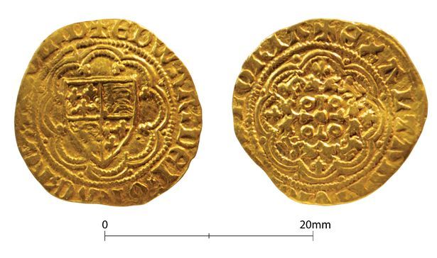 A medieval gold quarter noble of Edward III 1322-77 found in Gwynedd. Image courtesy of the The Portable Antiquities Scheme’. Image courtesy of the The Portable Antiquities Scheme’.