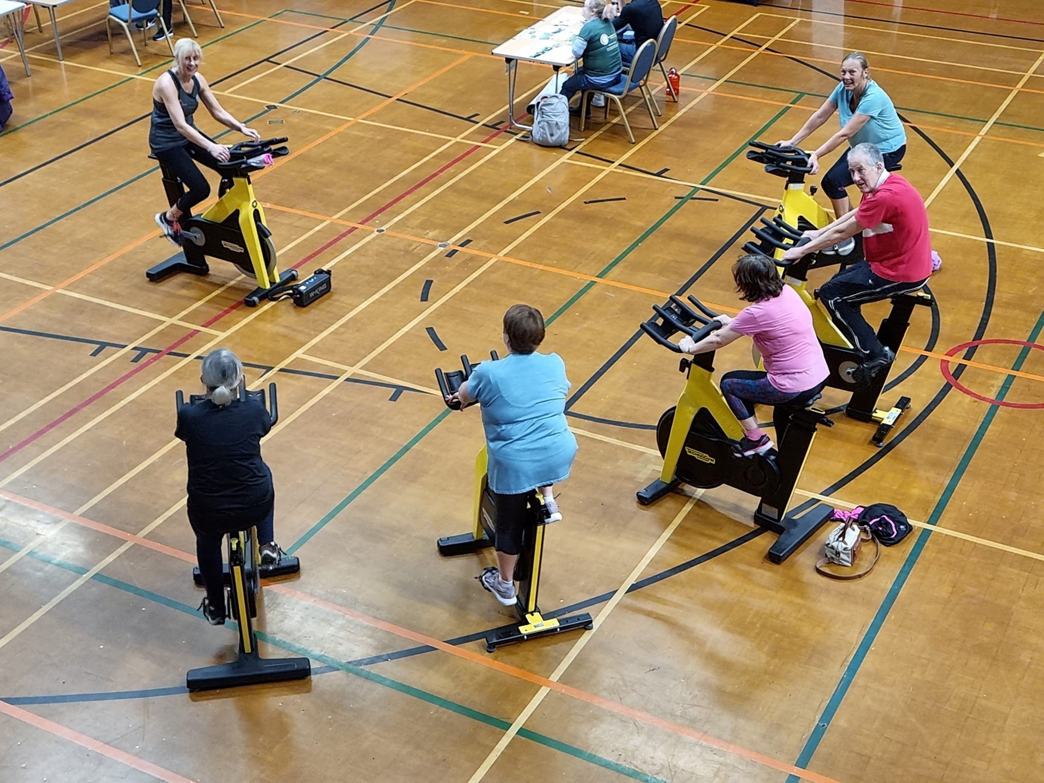 Over 50s spinning activity during an Open Day activity at Plas Arthur Leisure Centre, in Llangefni