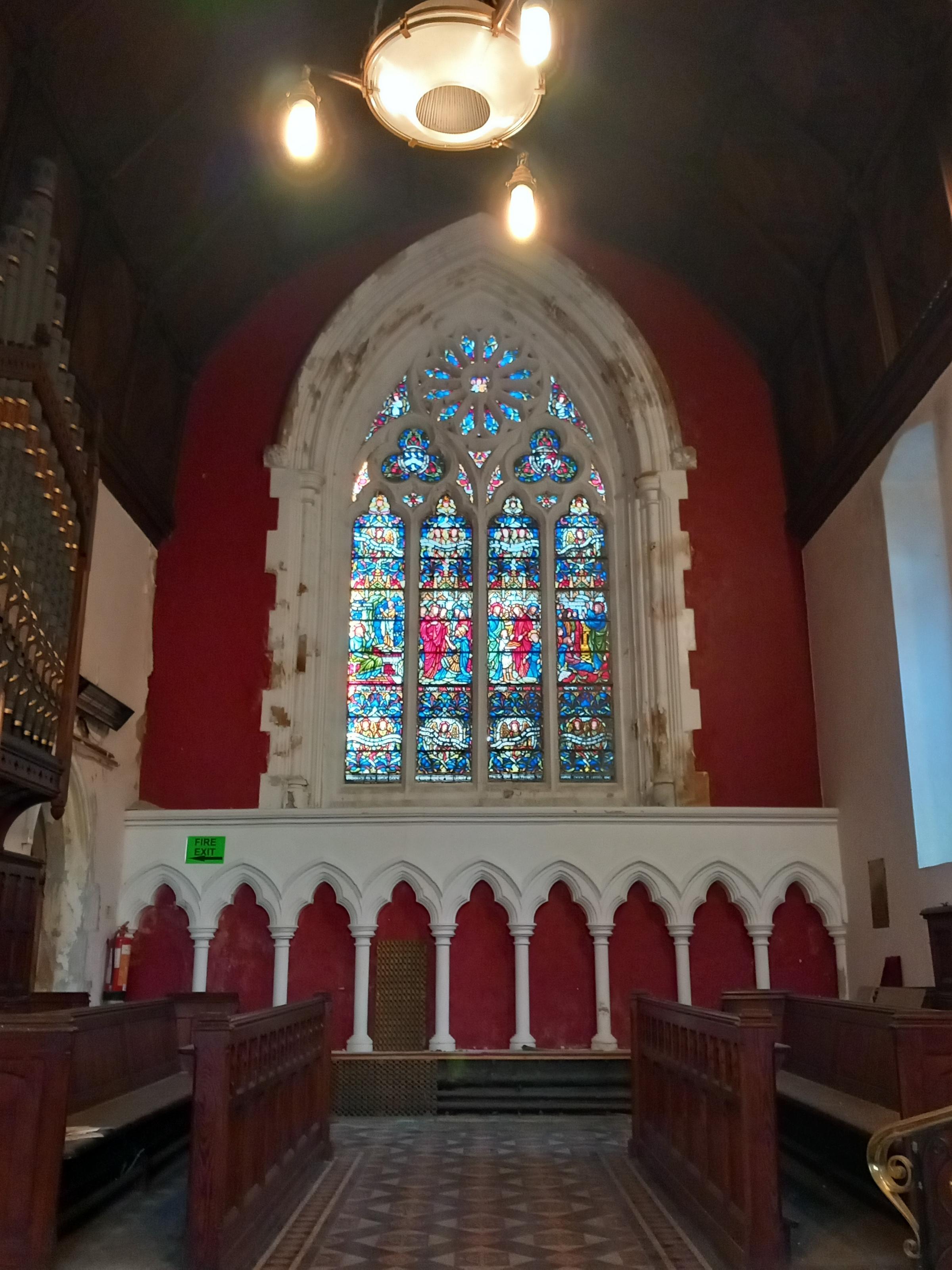 The stained glass chancel window - Menai Bridge English Presbyterian Church renovation Image Dale Spridgeon