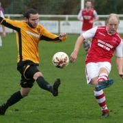 Action from Llanrug United's FAW Trophy defeat to Brymbo (Photo by Richard Birch)