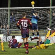 Action from Caernarfon Town's win over Cardiff Met (Photo by Richard Birch)