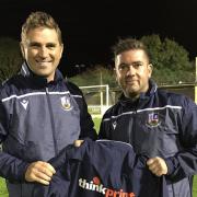 Llangefni Town manager Chris Roberts (right)