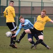 Action from Aberffraw's loss at Kinmel Bay (Photo by Barry Griffiths)