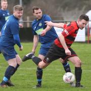 Action from Gaerwen's extra-time loss to Denbigh Town (Photo by Richard Birch)