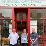 Jocelyn Roberts with Dave (left) and Alwyn (right) from the Wales Air Ambulance. Photo: Life: Full Colour