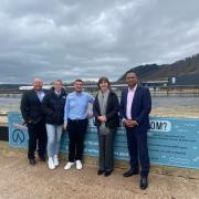 Dylan Evans (Group and Events Manager) Nicole Ramsden (HR Manager), Barry Smith, Lesley Griffiths MS, Ronald George (Hotel General Manager). Photo: Welsh Government