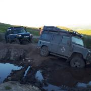 The pair's 4x4 became stuck in a huge puddle. Photo: North Wales 4x4 Response Group