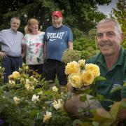 Head gardener at Pendine Park Andrew Jones with manager of Bodlondeb Ann Chapman and residents Barry Bellis and Allan Cope.
