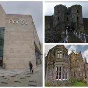 The Pontio (Bangor), Harlech Castle, and Plas Glyn y Weddw (Llanbedrog) are all hosting exhibitions. Photos: GoogleMaps