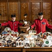 Roy Palmer and Ted Fell with the cheese donated to the Royal Chelsea Hospital by South Caernarfon Creameries