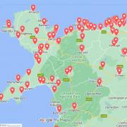 Map showing warm places in Gwynedd and across north Wales (Cyngor Gwynedd website map)