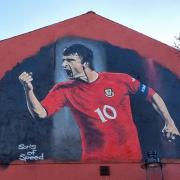 The mural of Gary Speed which is now located in Holyhead.