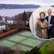 Inset, Sue and Nigel Beasley (dedicated committee members) receiving their award and main picture - site of Bangor Tennis Club