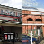 Holyhead and Bangor railway stations.