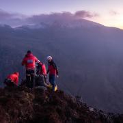 Llanberis Mountain Rescue Team Team members on Esgair Felen after rescuing two stuck scramblers