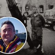 Tony Price (inset) and main black and white image - photo of Tony Price taken in 2019 by Jack Lowe, as part of the Lifeboat Station Project.
