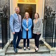 Virginia Crosbie MP with Carol and Mike Hulme outside number 10 Downing Street.