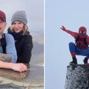 Dylan during two of his walks up Yr Wyddfa, including one dressed as Spider Man