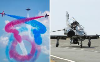 The Red Arrows and a Hawk jet. Images: Crown Copyright.