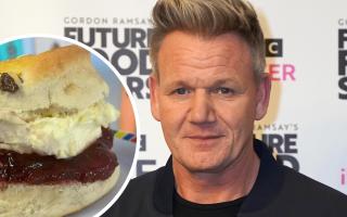 Gordon Ramsay at the launch of Gordon Ramsay's Future Food Stars, a new food entertainment series for BBC One, in Soho, London. Picture date: Thursday March 10, 2022. Inset: One of the cream scones served at The Pilot House Cafe. Image: The Pilot